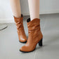 Womens Wide Calf Ankle Boots Thick Heel British Style Slip On Vintage Short Boots