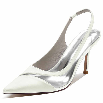 Womens Slingback Satin Heels Bridal Party Pumps Formal Dress Shoes