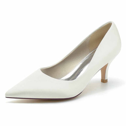 Satin Low Heels Slip-On Pumps Closed Toe Party Shoes