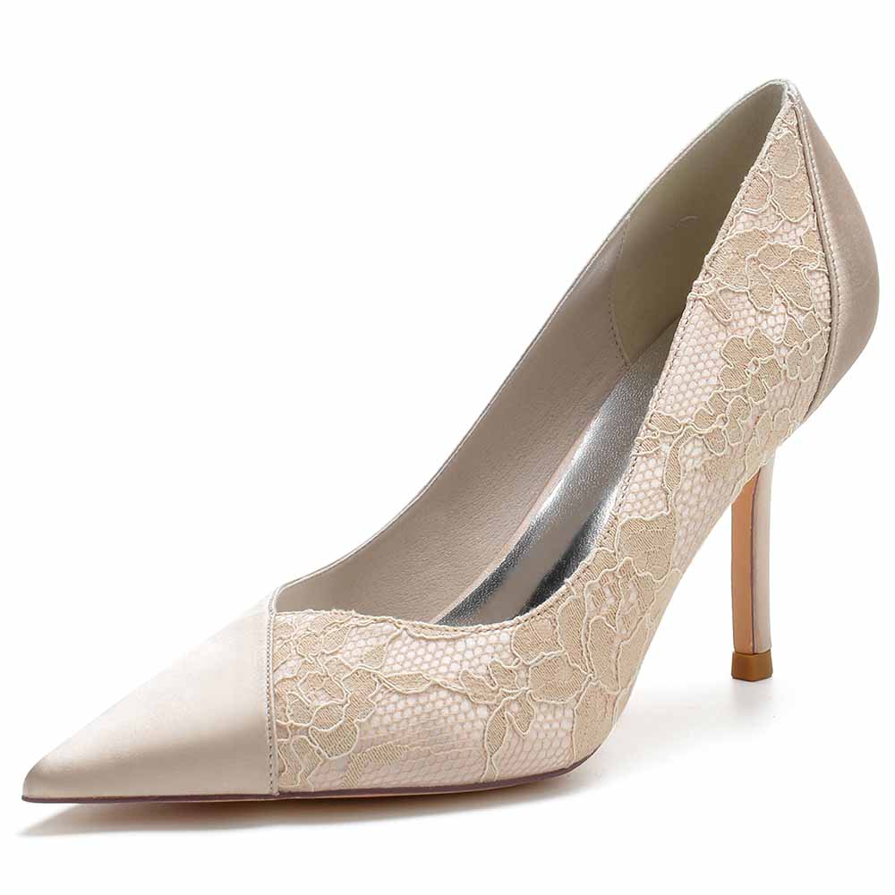 Satin and Lace Bridal Heels Party Pumps Formal Dress Shoes