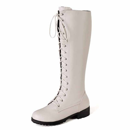 Women's lace up knee high boots plus size low heel boots