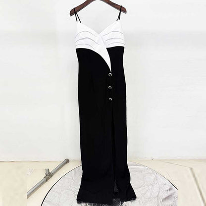 Spaghetti Straps Black Formal Dress High Split Cocktail Dress