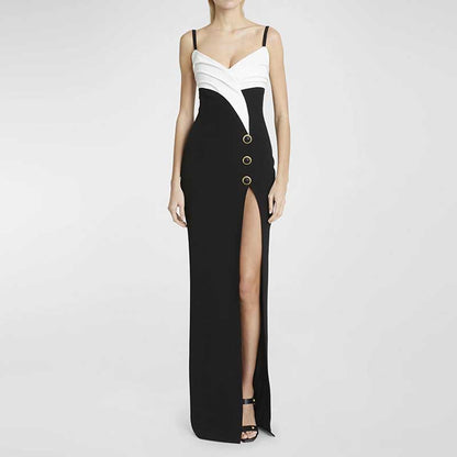 Spaghetti Straps Black Formal Dress High Split Cocktail Dress