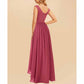 High Low Bridesmaid Dresses Long Ruched Chiffon V Neck Formal Evening Party Dress with Pockets