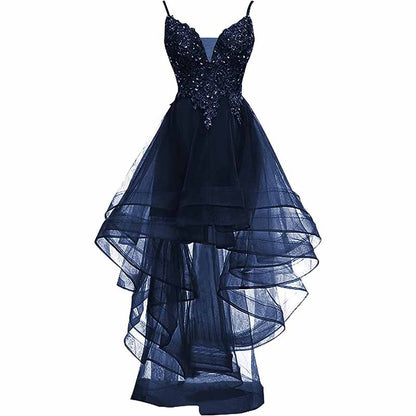 Homecoming Dress High Low Prom Dresses V Neck Cocktail Dress Lace Applique Beaded Spaghetti Straps Wedding Party