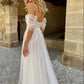 Sweep Train A-Line Princess Off-The-Shoulder Boho Wedding Dress With Lace