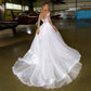 A-line Princess Boho Bridal Dress Long Sleeves Scoop Neck Covered Button Wedding Dress With Appliqued