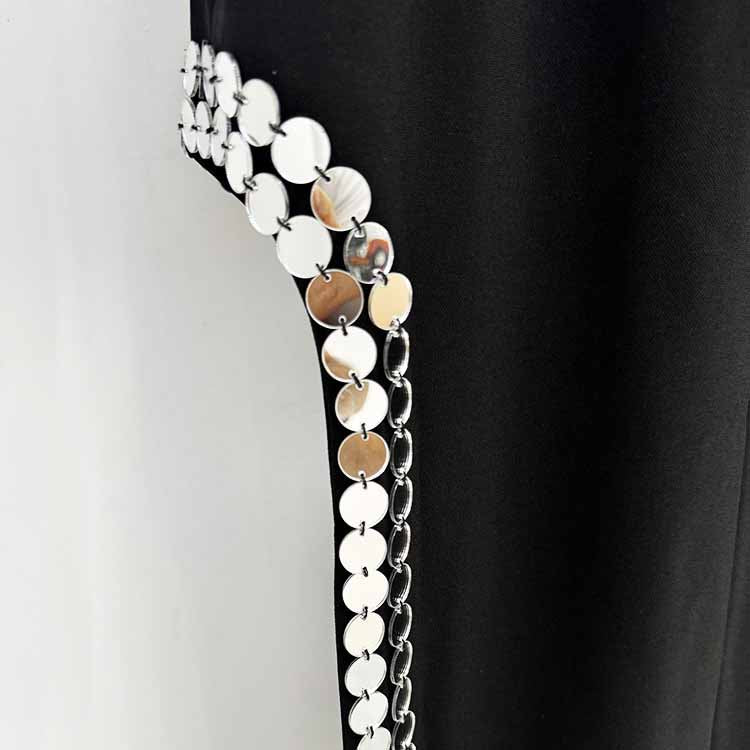 Long Sleeve Black Maxi Dress With Hollowout Design and Sequin