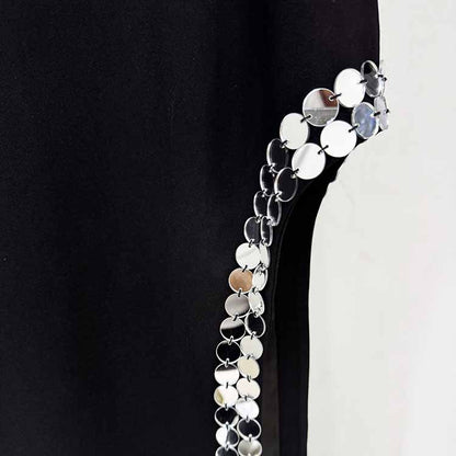 Long Sleeve Black Maxi Dress With Hollowout Design and Sequin