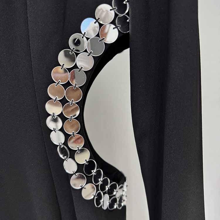 Long Sleeve Black Maxi Dress With Hollowout Design and Sequin