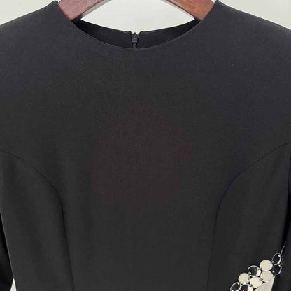 Long Sleeve Black Maxi Dress With Hollowout Design and Sequin