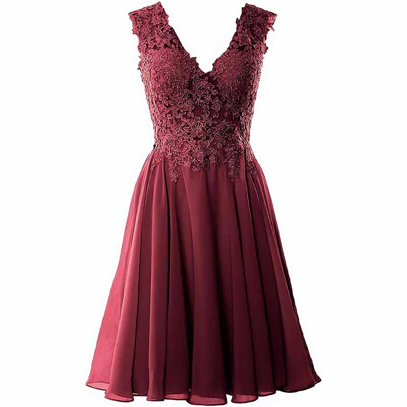 Women's Chiffon Bridesmaid Dresses Elegant Short Lace Evening Dresses V-Neck Prom Dresses Homecoming Dresses