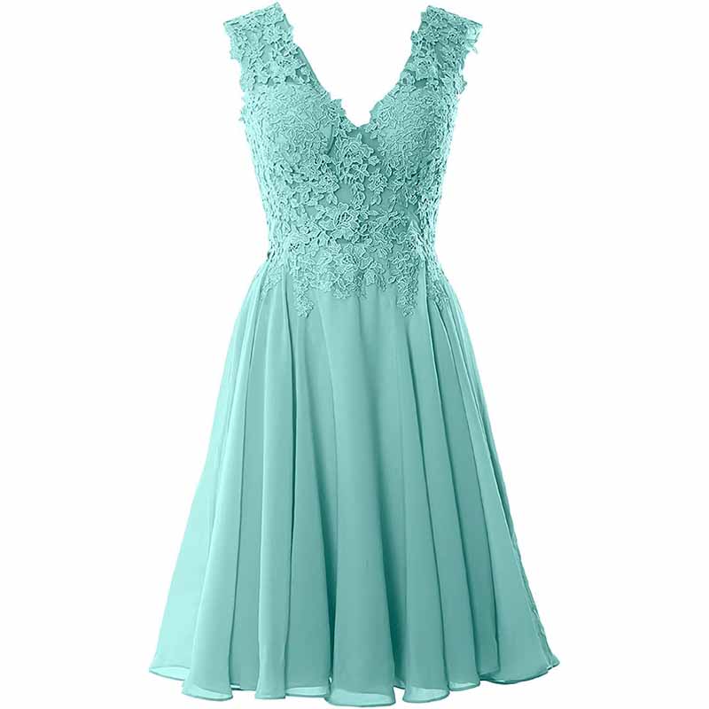 Women's Chiffon Bridesmaid Dresses Elegant Short Lace Evening Dresses V-Neck Prom Dresses Homecoming Dresses