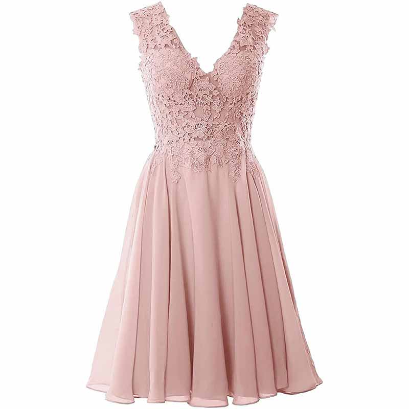 Women's Chiffon Bridesmaid Dresses Elegant Short Lace Evening Dresses V-Neck Prom Dresses Homecoming Dresses