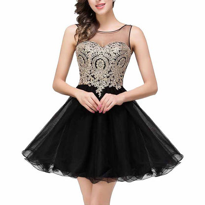 Women Gold Applique Homecoming Wedding Party Guest Dresses Gala Party Short Dress