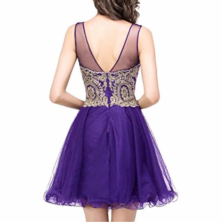 Women Gold Applique Homecoming Wedding Party Guest Dresses Gala Party Short Dress