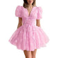 Women Mini Tulle Prom Dress Flower Embroidery Dress Short Formal Homecoming Dresses