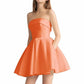 Women's Strapless Satin Short Prom Dresses with Pocket A Line Glitter Homecoming Dress
