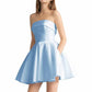 Women's Strapless Satin Short Prom Dresses with Pocket A Line Glitter Homecoming Dress