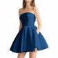 Women's Strapless Satin Short Prom Dresses with Pocket A Line Glitter Homecoming Dress