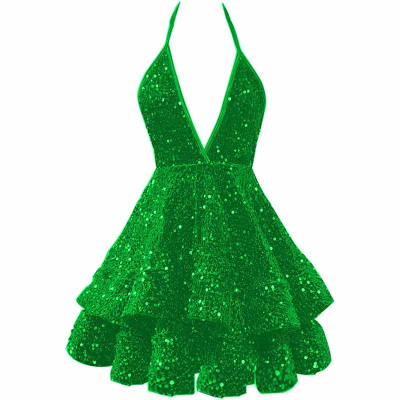 Teens Homecoming Dresses Sparkly Halter Tiered Mini Cocktail Evening Party Dresses