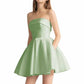 Women's Strapless Satin Short Prom Dresses with Pocket A Line Glitter Homecoming Dress