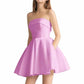 Women's Strapless Satin Short Prom Dresses with Pocket A Line Glitter Homecoming Dress