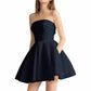 Women's Strapless Satin Short Prom Dresses with Pocket A Line Glitter Homecoming Dress