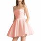 Women's Strapless Satin Short Prom Dresses with Pocket A Line Glitter Homecoming Dress