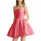 Women's Strapless Satin Short Prom Dresses with Pocket A Line Glitter Homecoming Dress