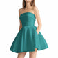 Women's Strapless Satin Short Prom Dresses with Pocket A Line Glitter Homecoming Dress