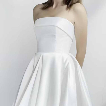 Women's Strapless Satin Short Prom Dresses with Pocket A Line Glitter Homecoming Dress