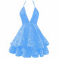 Teens Homecoming Dresses Sparkly Halter Tiered Mini Cocktail Evening Party Dresses