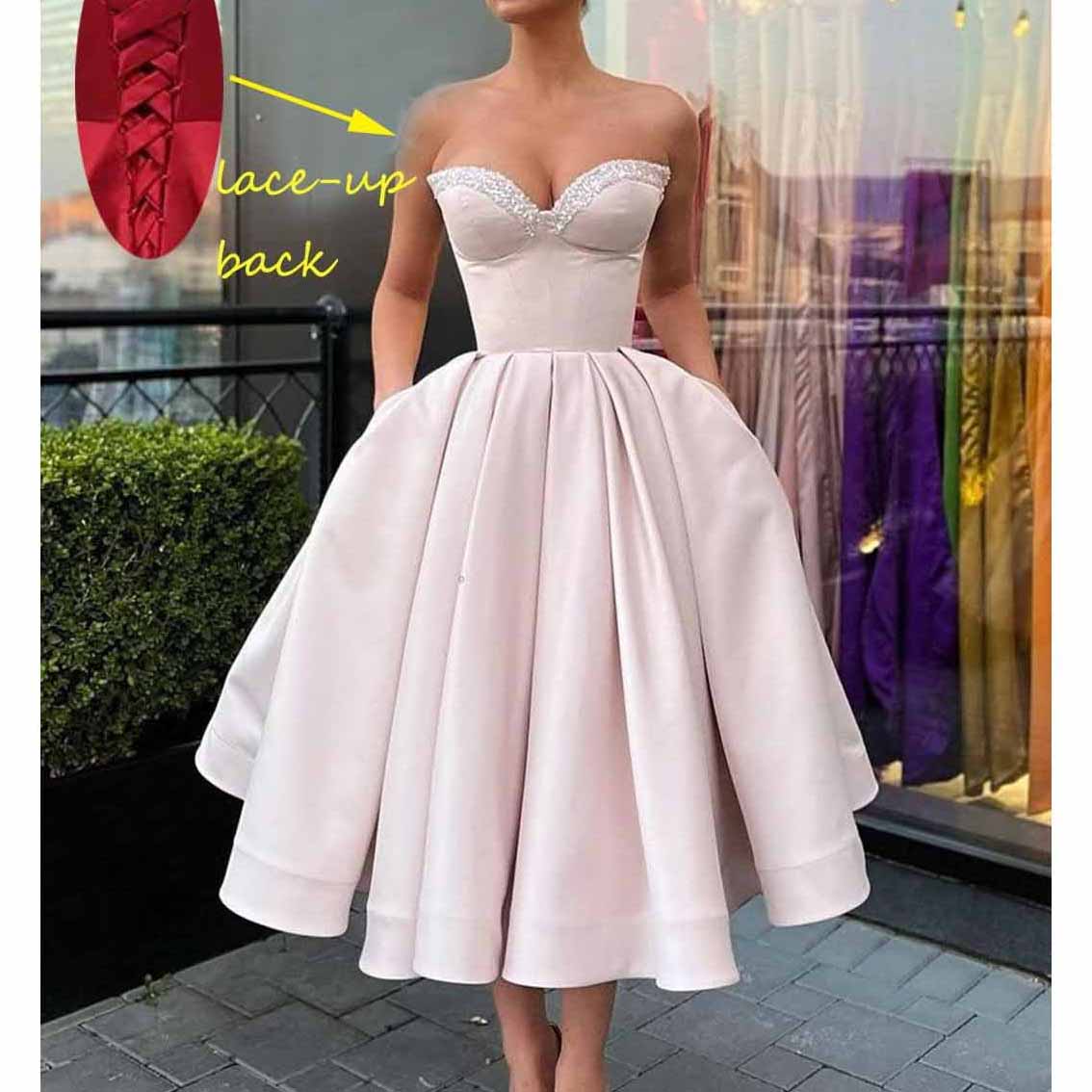 Women's Short Prom Dresses Ruched A-line Satin Tea Length Formal Eveni