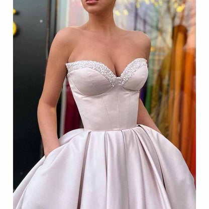 Women's Short Prom Dresses Ruched A-line Satin Tea Length Formal Evening Party Dress with Pockets