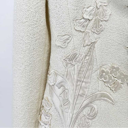 Ivory Floral Appliqué Skirt Suit | 2 Piece Blazer & Midi Skirt Set