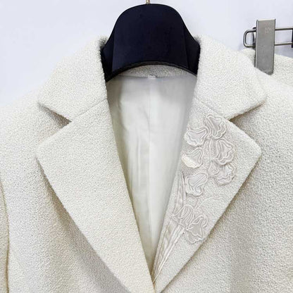 Ivory Floral Appliqué Skirt Suit | 2 Piece Blazer & Midi Skirt Set