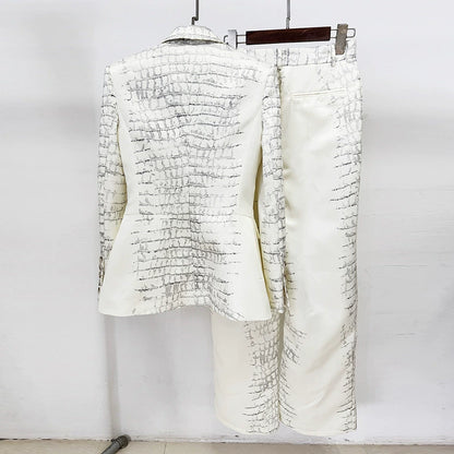 Ivory animal print suit for women featuring a stylish blazer and matching trousers from SD Dresscode & Fashiontrends