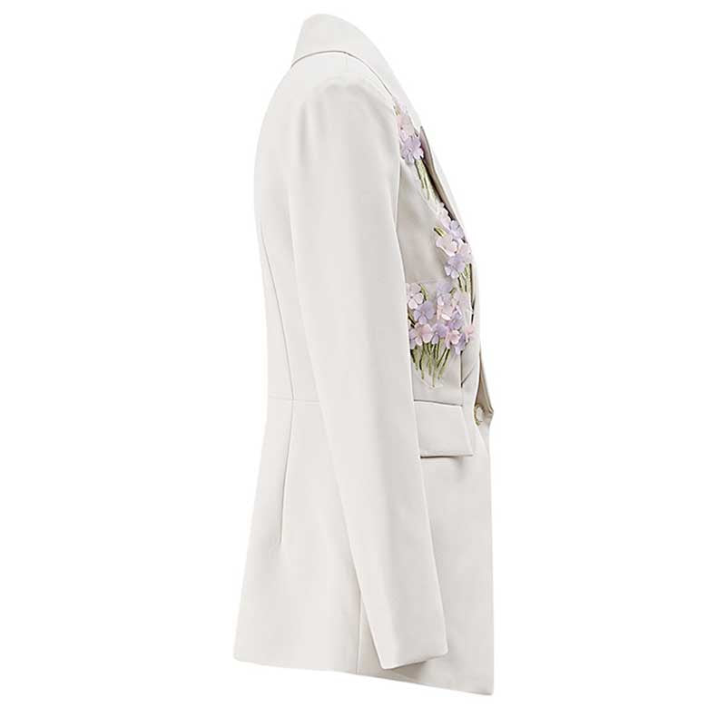 Side view of an ivory flower detail pantsuit for women by SD Dresscode & Fashiontrends showcasing elegant floral embroidery