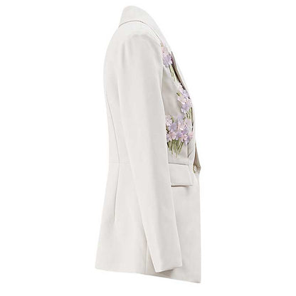 Side view of an ivory flower detail pantsuit for women by SD Dresscode & Fashiontrends showcasing elegant floral embroidery