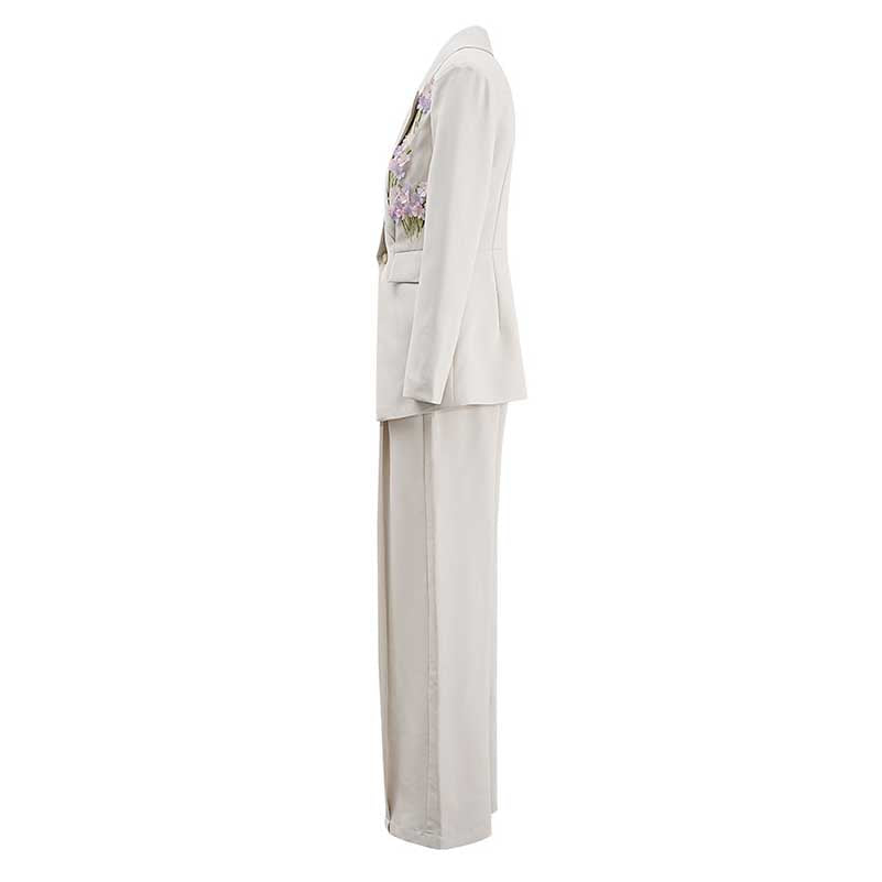 Elegant ivory flower detail pantsuit for women with a tailored fit and stylish design