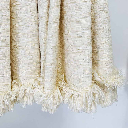 Women Golden Buttons Cream Tweed Tassel Crop Jacket + Pleated Skirt Suit, Office Suit, Wedding Suit