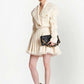 Women Golden Buttons Cream Tweed Tassel Crop Jacket + Pleated Skirt Suit, Office Suit, Wedding Suit