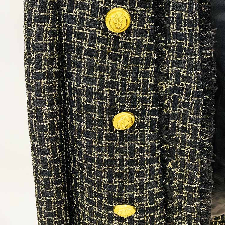 Women's tweed fringe cardigan jacket Gold Plaid jacket