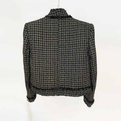 Women's tweed fringe cardigan jacket Gold Plaid jacket