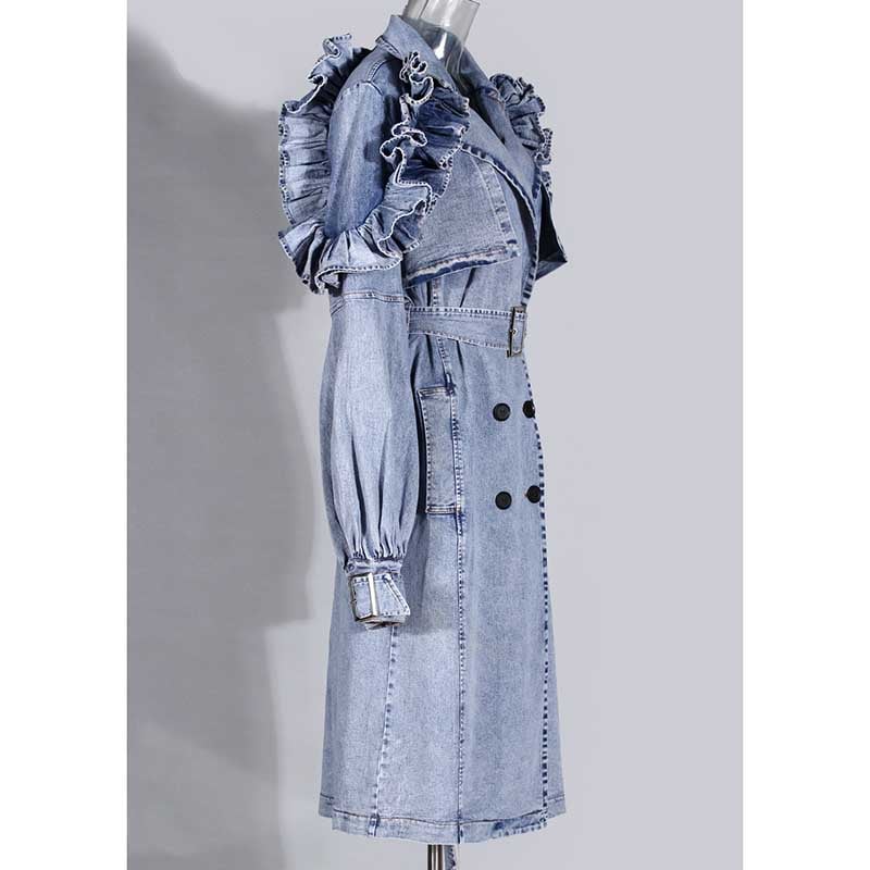 Ruffled Denim Jacket for Women – Women’s Fitted Waist Coat with Flounce Design