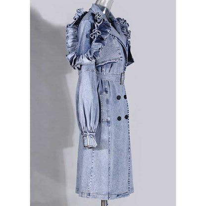 Ruffled Denim Jacket for Women – Women’s Fitted Waist Coat with Flounce Design