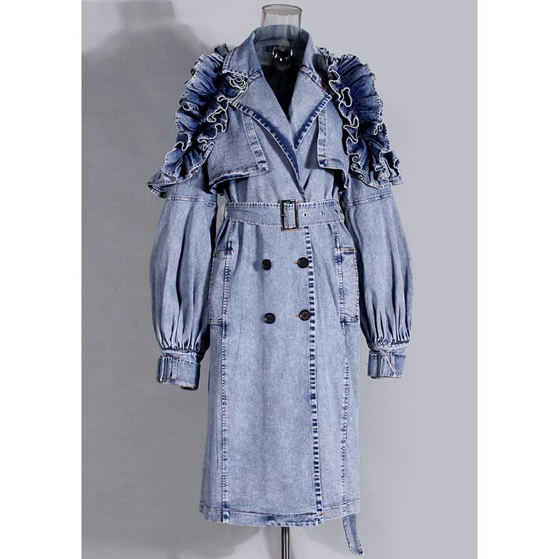 Ruffled Denim Jacket for Women – Women’s Fitted Waist Coat with Flounce Design