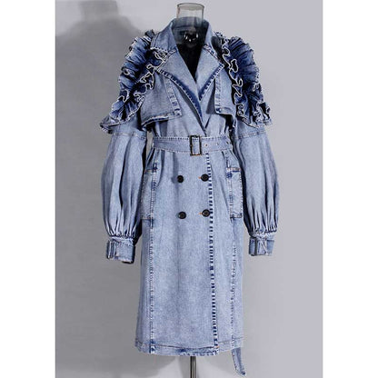 Ruffled Denim Jacket for Women – Women’s Fitted Waist Coat with Flounce Design