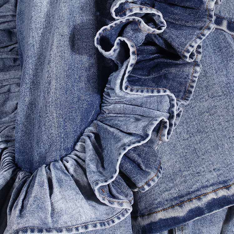 Ruffled Denim Jacket for Women – Women’s Fitted Waist Coat with Flounce Design